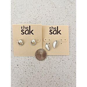 The SAK Silver tone pierce dainty small earring set of 2 pairs New $19 each pair